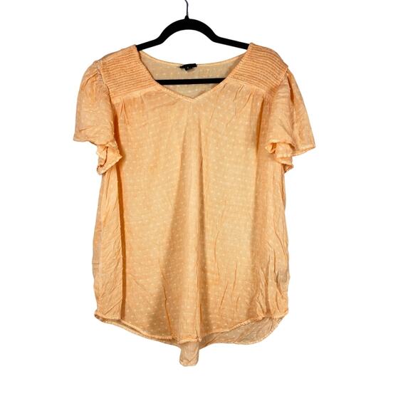 Torrid, Size 2X, Orange/Pink Swiss Dot Blouse, Lightweight, V-Neck, Flowy - Picture 1 of 8